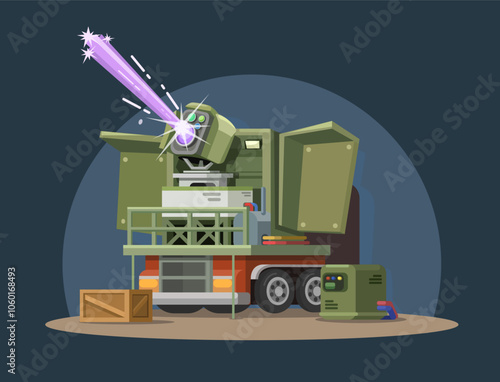 Iron Beam Air Defense System, Rocket Destroyer Military Weapon Cartoon Illustration Vector
