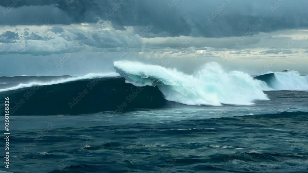 aerial descent revealing whales breaching in rough seas under a stormy sky aerial descent revealing whales breaching in rough seas under a stormy sky