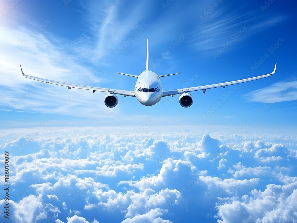 Obraz premium Airplane flying over the blue sky