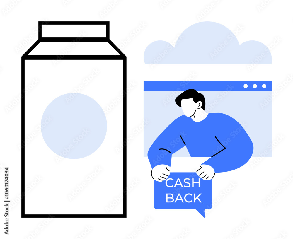A person holding a cashback sign next to a milk carton emphasizing online shopping rewards. Ideal for e-commerce, financial incentives, cashback promotions, online grocery shopping, and digital A person holding a cashback sign next to a milk carton emphasizing online shopping rewards. Ideal for e-commerce, financial incentives, cashback promotions, online grocery shopping, and digital