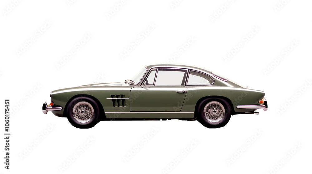 Fototapeta premium Side view of a classic vintage green car with sleek curves and chrome accents.