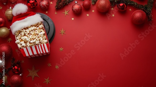 Christmas Movie Night with Popcorn in a Santa Hat