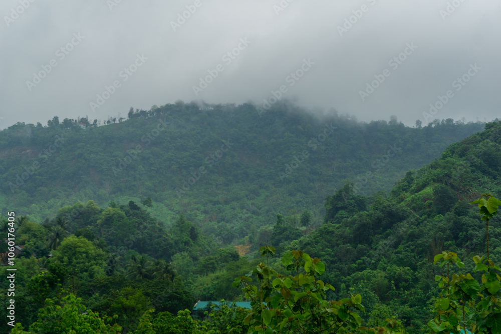 Beautiful scenery of small villages in the hills of Bandarban. Aerial ...