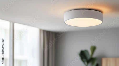 Close up of modern ceiling light fixture illuminating room