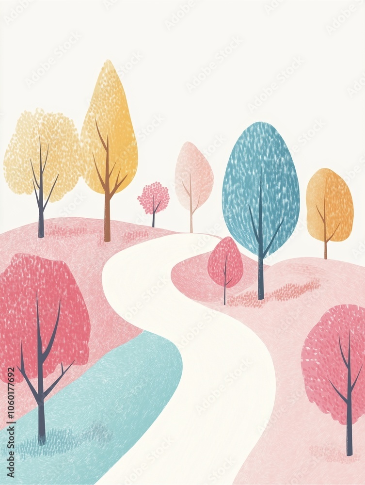 Obraz premium Autumn trees in a park with colorful leaves, capturing the essence of the changing seasons and nature’s beauty in a vibrant illustration