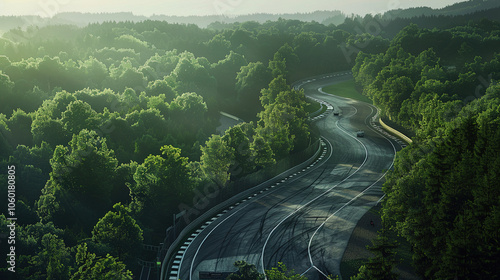 Aerial View of Nürburgring Nordschleife Track Layout Amidst Dense Green Forests, Capturing Iconic Winding Path