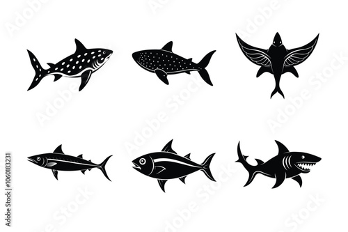 Ocean fish vector silhouette icon bundle