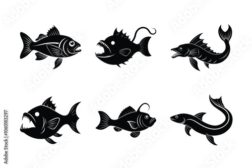 Ocean fish vector silhouette icon bundle