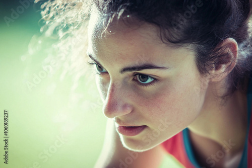 Focused athlete preparing for a race on a sunny day photo