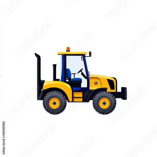 A yellow tractor depicted in a side view, designed for agricultural or construction use.