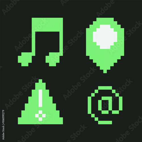 Retro Pixel Art User Interface Icons Y2k Set.