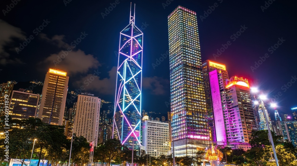 Obraz premium Hong Kong Skyline Night Lights.