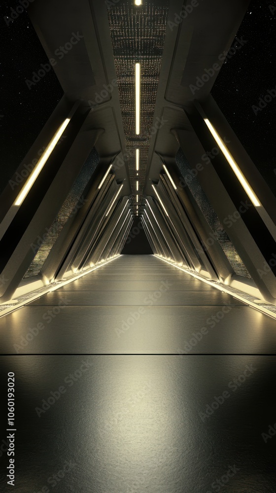Obraz premium A futuristic corridor with sleek lighting and geometric design, evoking a sci-fi atmosphere.