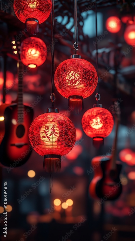 Traditional Red Chinese Lanterns for Lunar New Year Celebrations at Night Traditional Red Chinese Lanterns for Lunar New Year Celebrations at Night