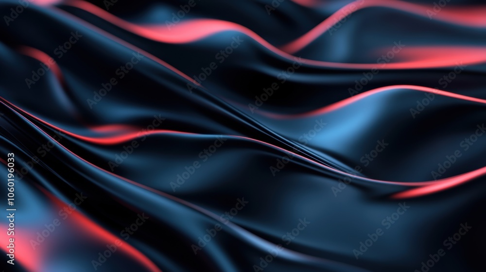 Dark satin fabric background with red highlights and flowing texture Dark satin fabric background with red highlights and flowing texture