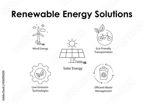 Renewable Energy Solutions: Solar, Wind, Transportation, Waste Management, Low Emissions.