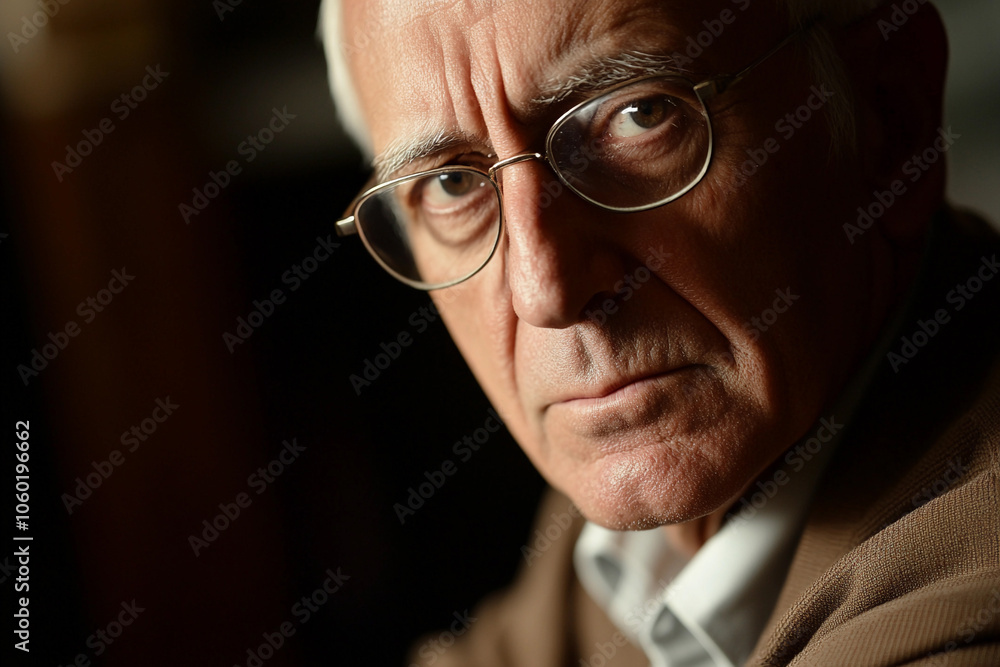 Obraz premium Thoughtful elderly man gazing directly into the camera