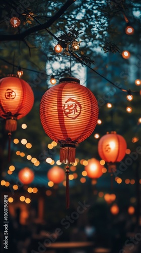 Traditional Red Chinese Lanterns for Lunar New Year Celebrations at Night