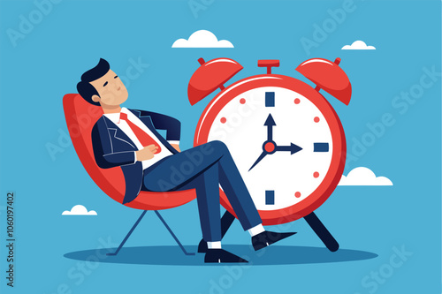 Afternoon Slump and Procrastination: Businessman Dozing Off in Office Chair with Book on Face vector illustration.