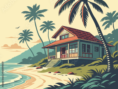 bungalow and beach scenery