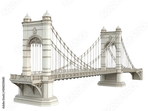 Majestic bridge structure, white isolate background
