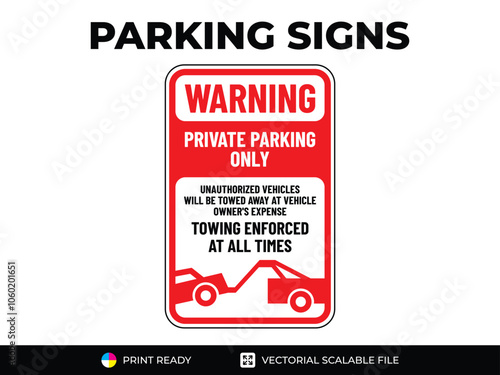 No parking sign. Warning. Private parking only. Urban navigation traffic guides. Parking signs in vector format