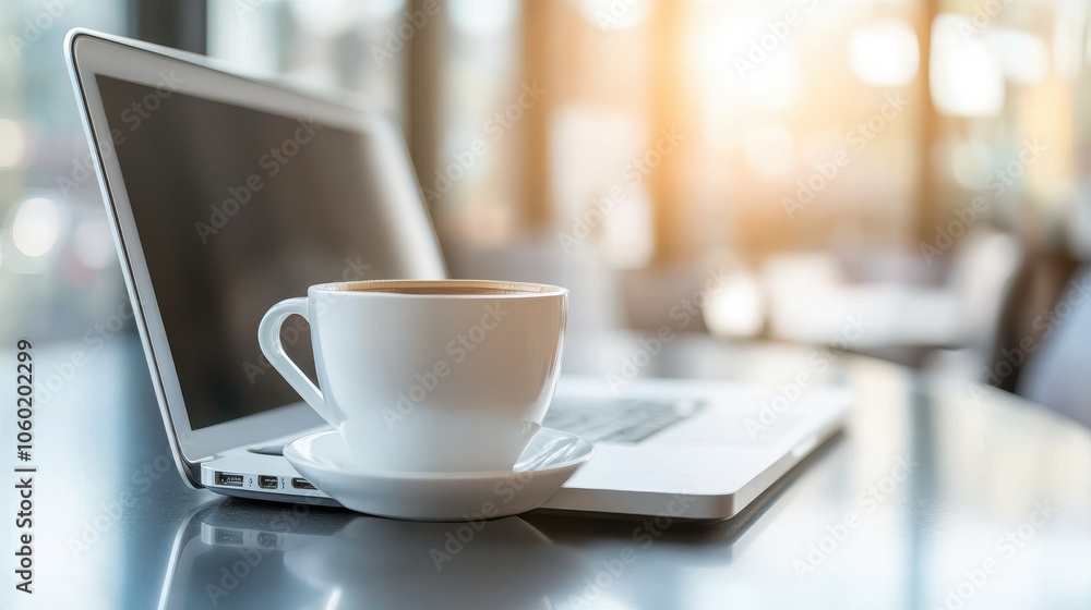 Cozy Workspace with Laptop and Coffee Cup Cozy Workspace with Laptop and Coffee Cup