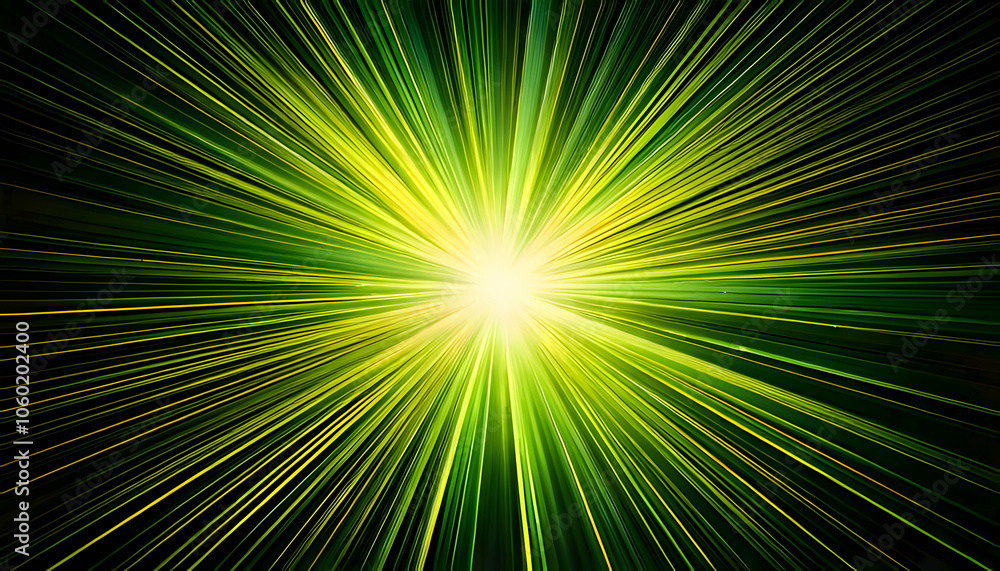 Asymmetric green light burst, abstract beautiful rays of lights on dark green background wit Asymmetric green light burst, abstract beautiful rays of lights on dark green background wit