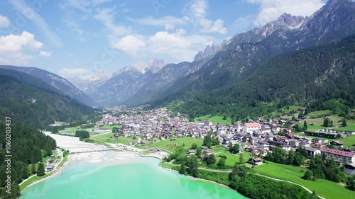 Auronzo di Cadore is a comune (municipality) in the province of Belluno (Cadore) in the Italian region of Veneto 5.07.2024  Drone footage 4K ProRes D Log Rec.709