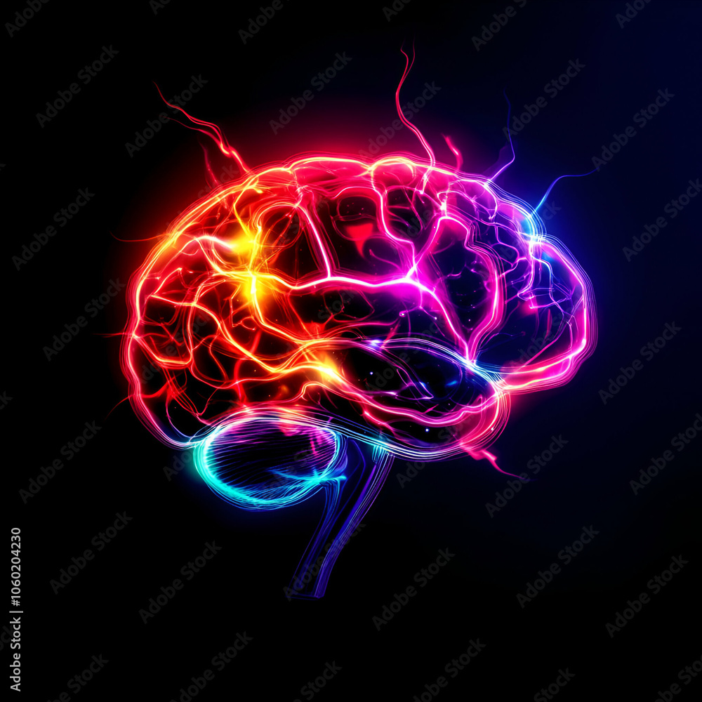 Colorful brain with glowing neural connections Colorful brain with glowing neural connections