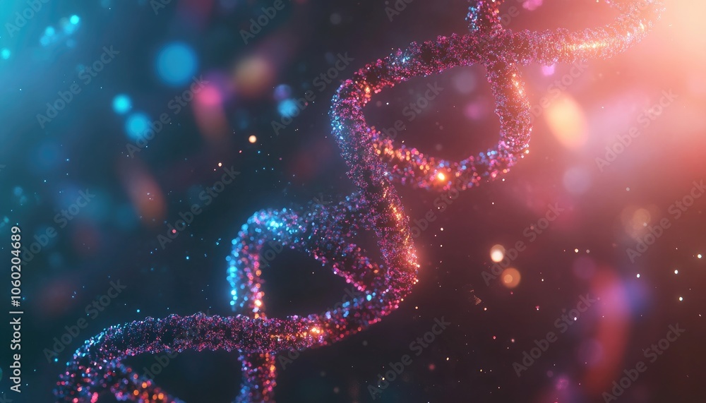 Abstract Double Helix of Glowing Particles in Blue and Red Hues Abstract Double Helix of Glowing Particles in Blue and Red Hues