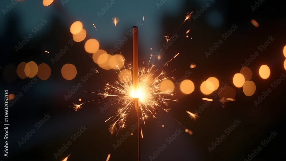 Obraz premium Burning sparkler with bokeh light background