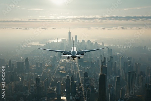 Airplane Landing in City