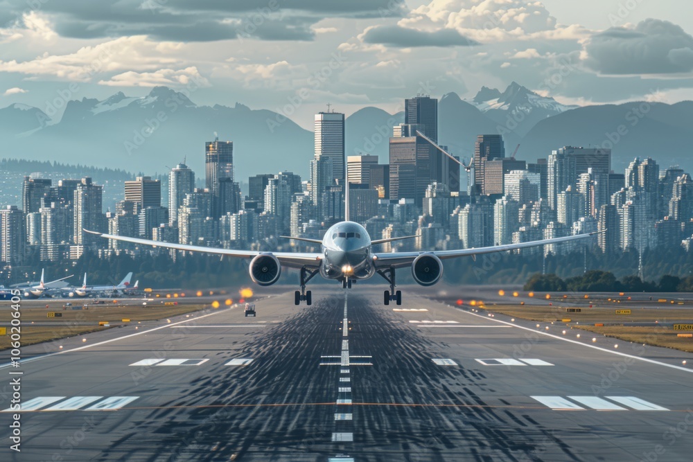 Obraz premium Airplane Landing in Vancouver