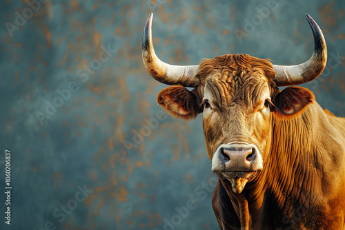 Close up of a bull against background