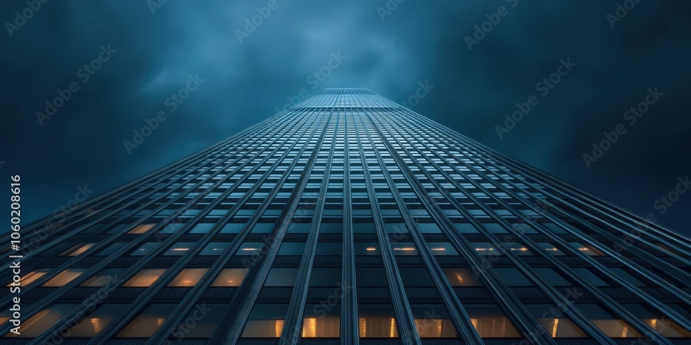 Fototapeta premium Nighttime Skyscraper Illustration in Urban Setting