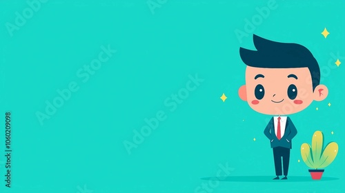 Cartoon Businessman with Cactus in Modern Style photo