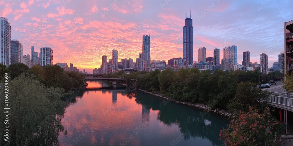 Fototapeta premium Chicago Skyline at Sunrise.