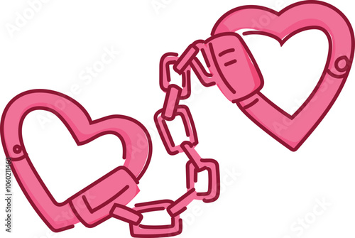 Cute valentine handcuffs on white background. Vector illustration.