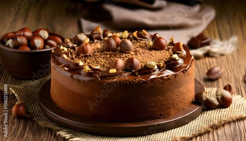 Chocolate Hazelnut Cake- Highlight the delightful combination of chocolate and hazelnuts. photo