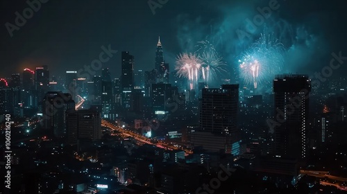 Wallpaper Mural Bright fireworks over the downtown Bangkok skyline during the dusk celebration Torontodigital.ca