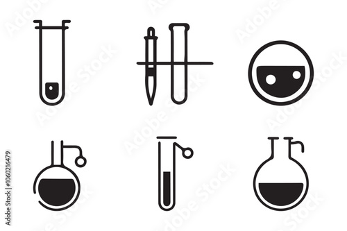 Chemical instruments icon vector outline stroke. Chemical laboratory essentials icon silhouette.