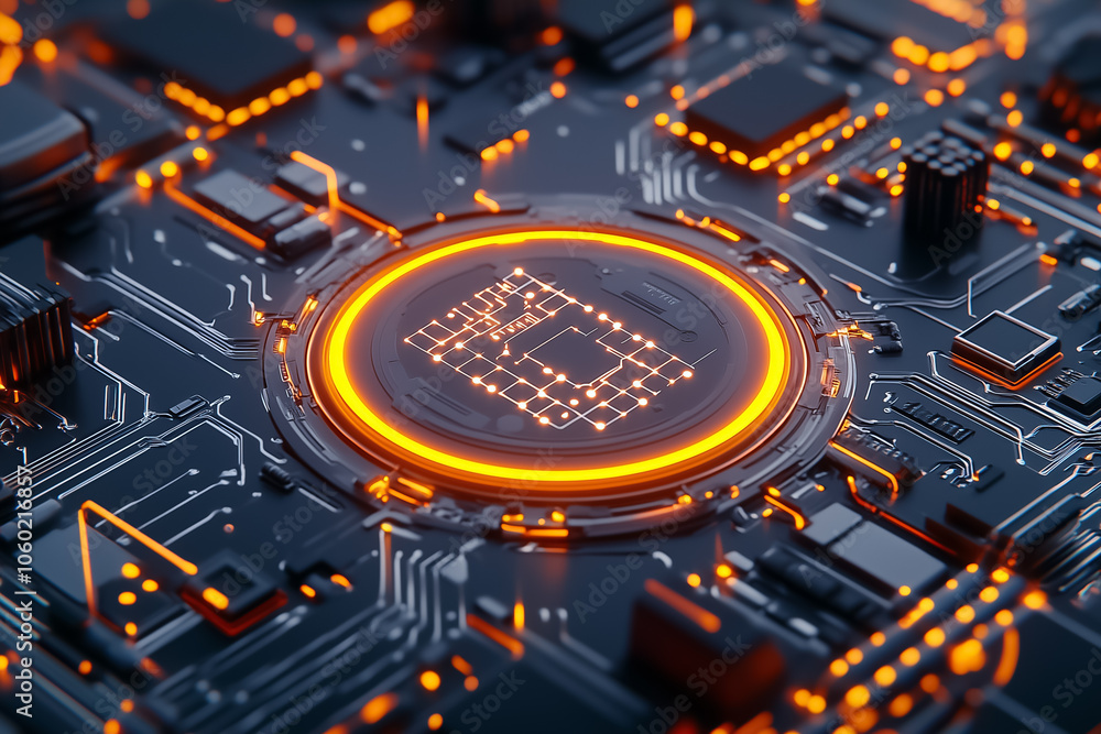 Glowing connections on a circuit board create an impressive display of technology and innovation at dusk