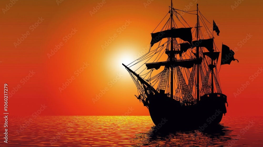 Obraz premium Maritime Voyage: A Sea-Bound Ship Vector Wallpaper