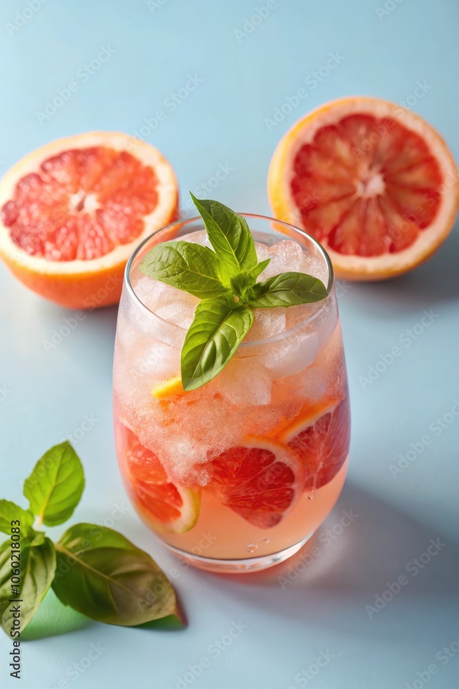 Refreshing grapefruit cocktail with mint leaves and ice Refreshing grapefruit cocktail with mint leaves and ice