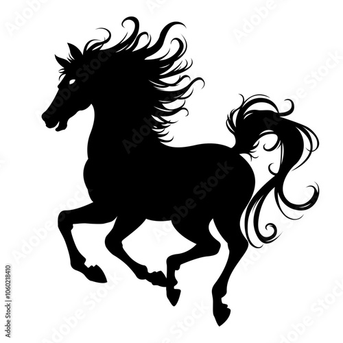 Horse Silhouette  Running with Hair Blowing in The Wind