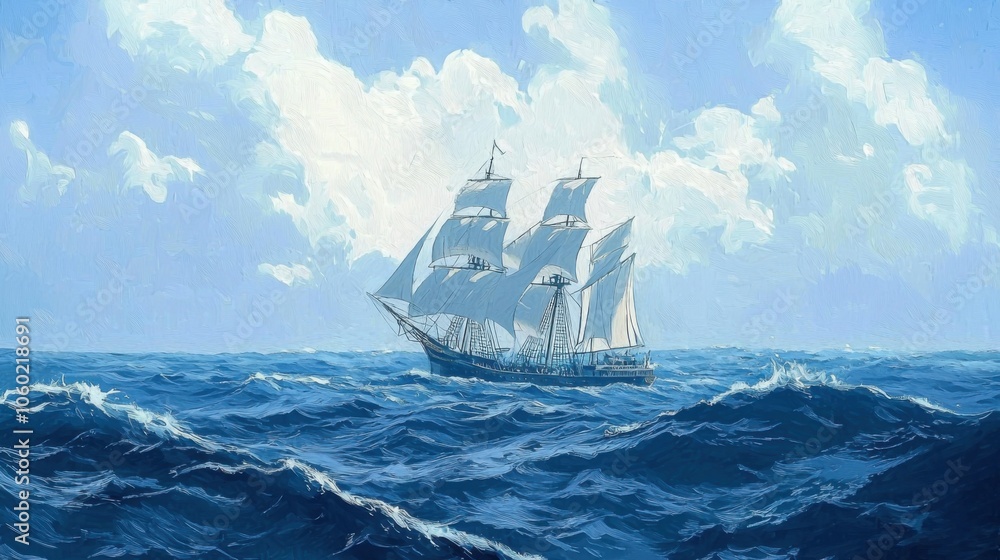 Obraz premium Maritime Voyage: A Sea-Bound Ship Vector Wallpaper