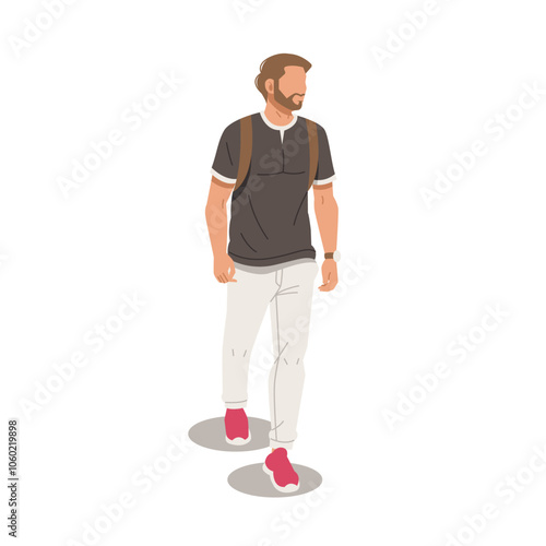 portrait of college student walking with stylish outfits flat design illustration
