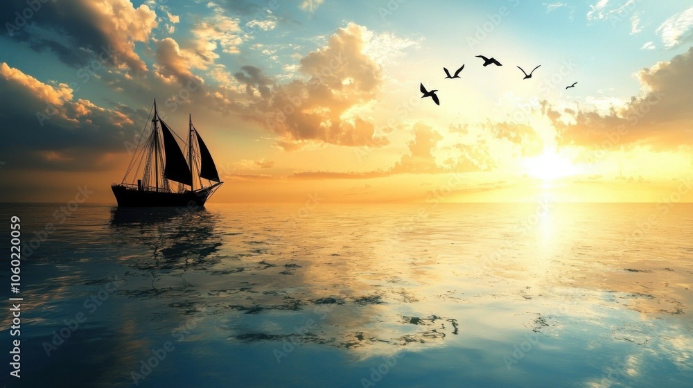 Fototapeta premium Maritime Voyage: A Sea-Bound Ship Vector Wallpaper