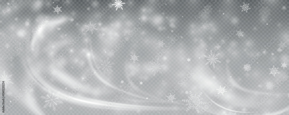 Winter background, snowflakes on a beautiful background, Christmas background for cards, snowfall. Snowy nature landscape, winter dust png.